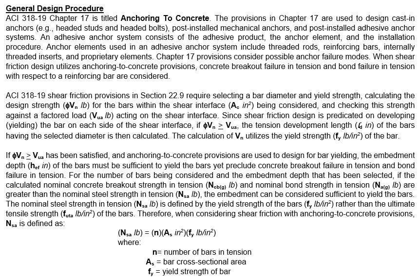 Shear Friction Design using ACI 31819 AnchoringtoConcrete P...