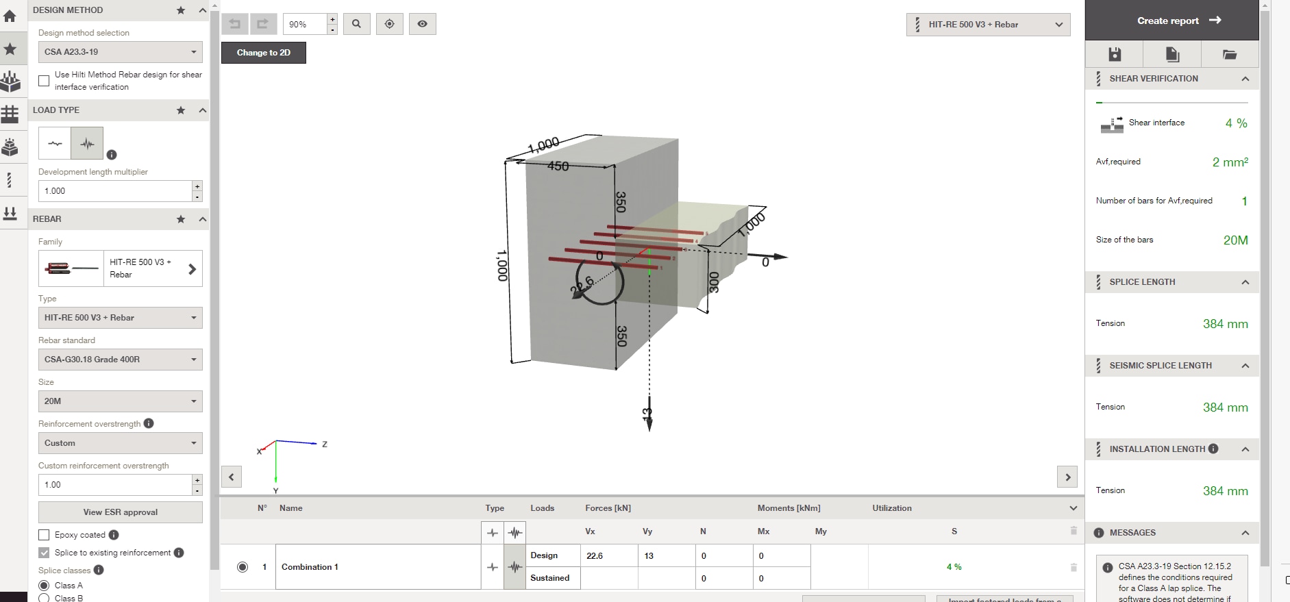 Change Embedment Depth of the Doweled Bars and Apply the Force...