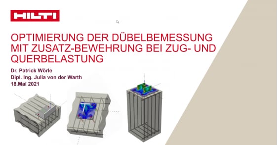 WEBINAR Hilti (1/2) - Optimierung der Dübelbemessung mit Zusatzbewehrung bei Querbelastung
